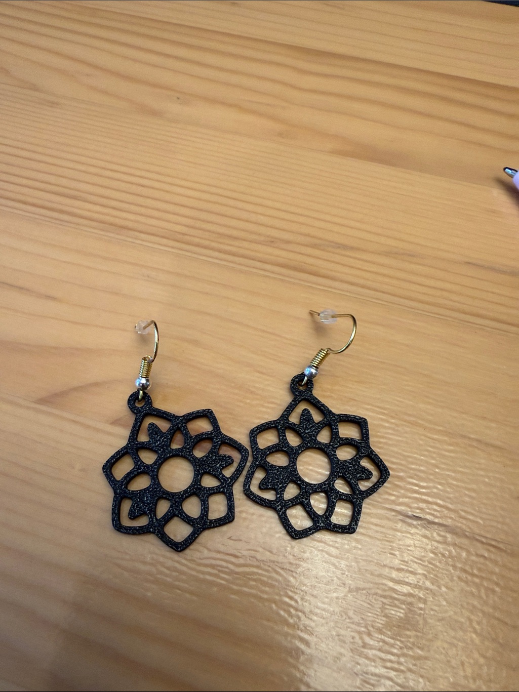 Black Floral Filigree Drop Earrings With Gold And Silver Hooks Women's Jewelry